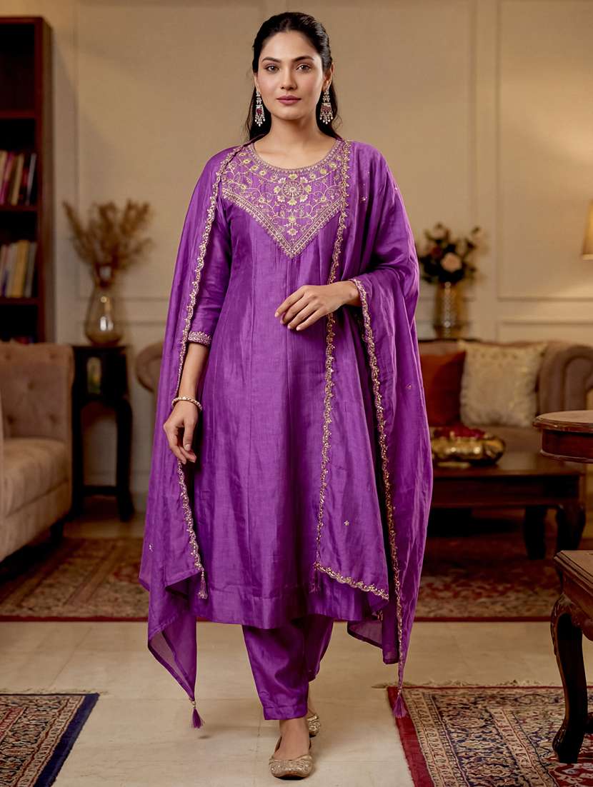 women purple kurta pant set