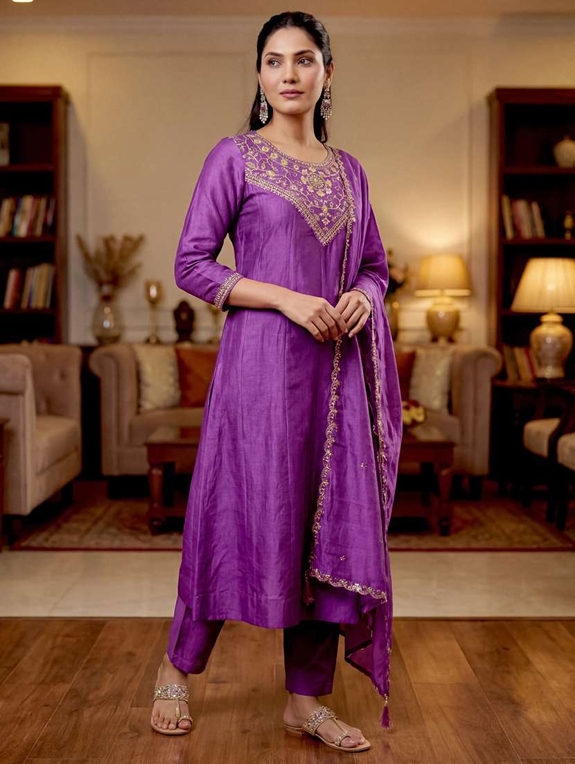 women purple kurta pant set - 22451895 -  Standard Image - 3