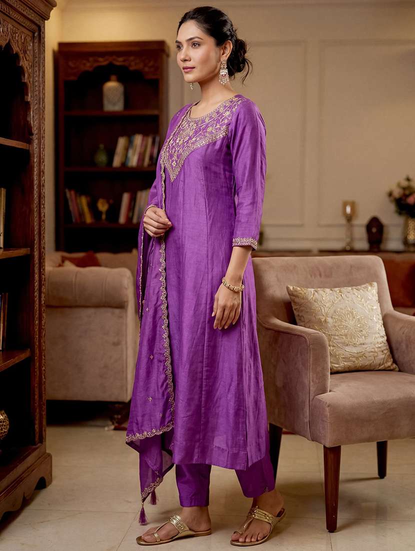 women purple kurta pant set - 22451895 -  Standard Image - 5