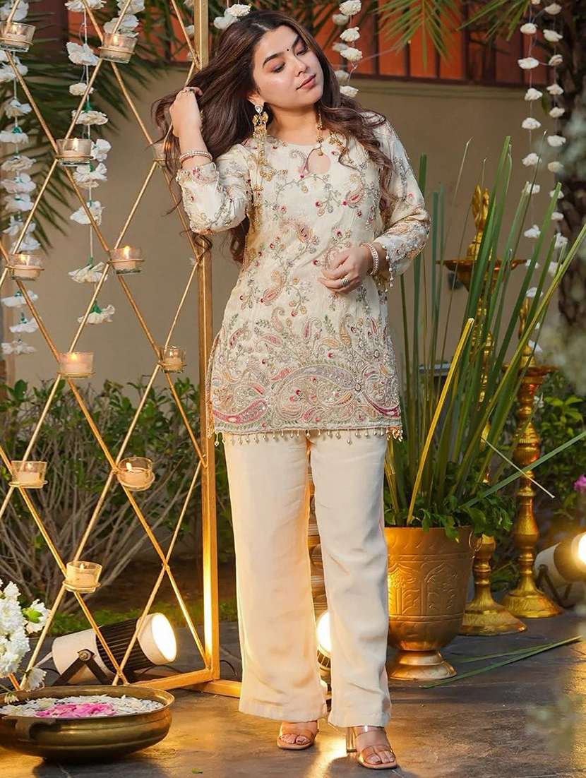 women cream paisley kurta pant set - 22451897 -  Standard Image - 5