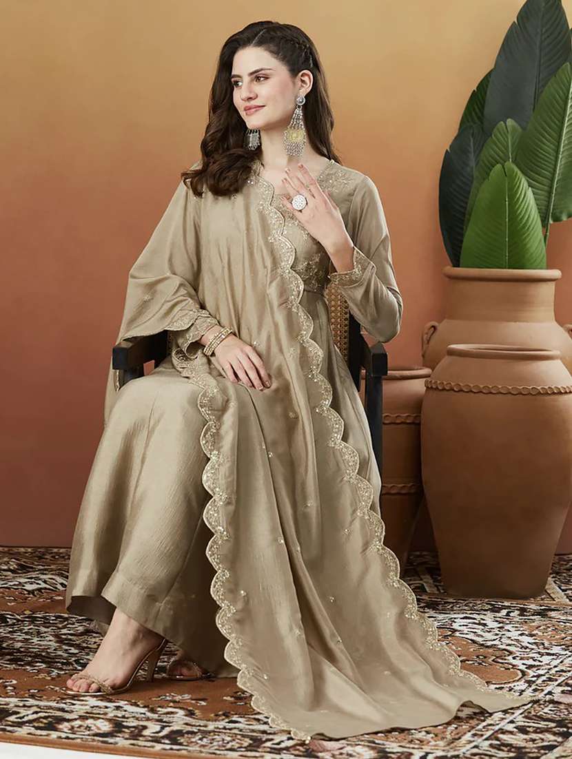 women solid with work long sleeve kurta pant with dupatta set - 22451899 -  Standard Image - 3