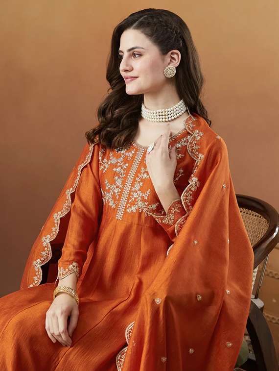women rust self design  kurta pant set - 22451901 -  Standard Image - 5
