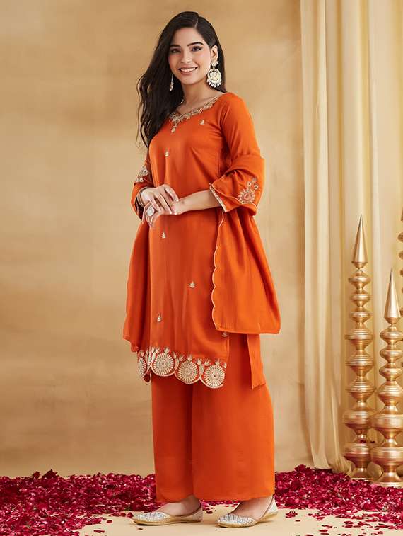 women orange kurta palazzo set set - 22451903 -  Standard Image - 3