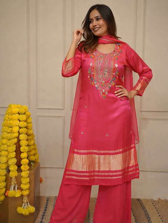 women pink kurta palazzo set set