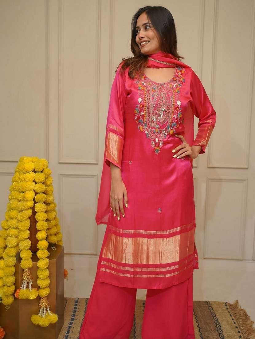 women pink kurta palazzo set set - 22451904 -  Standard Image - 3