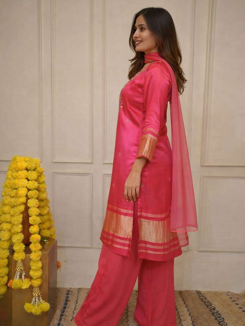 women pink kurta palazzo set set - 22451904 -  Standard Image - 5