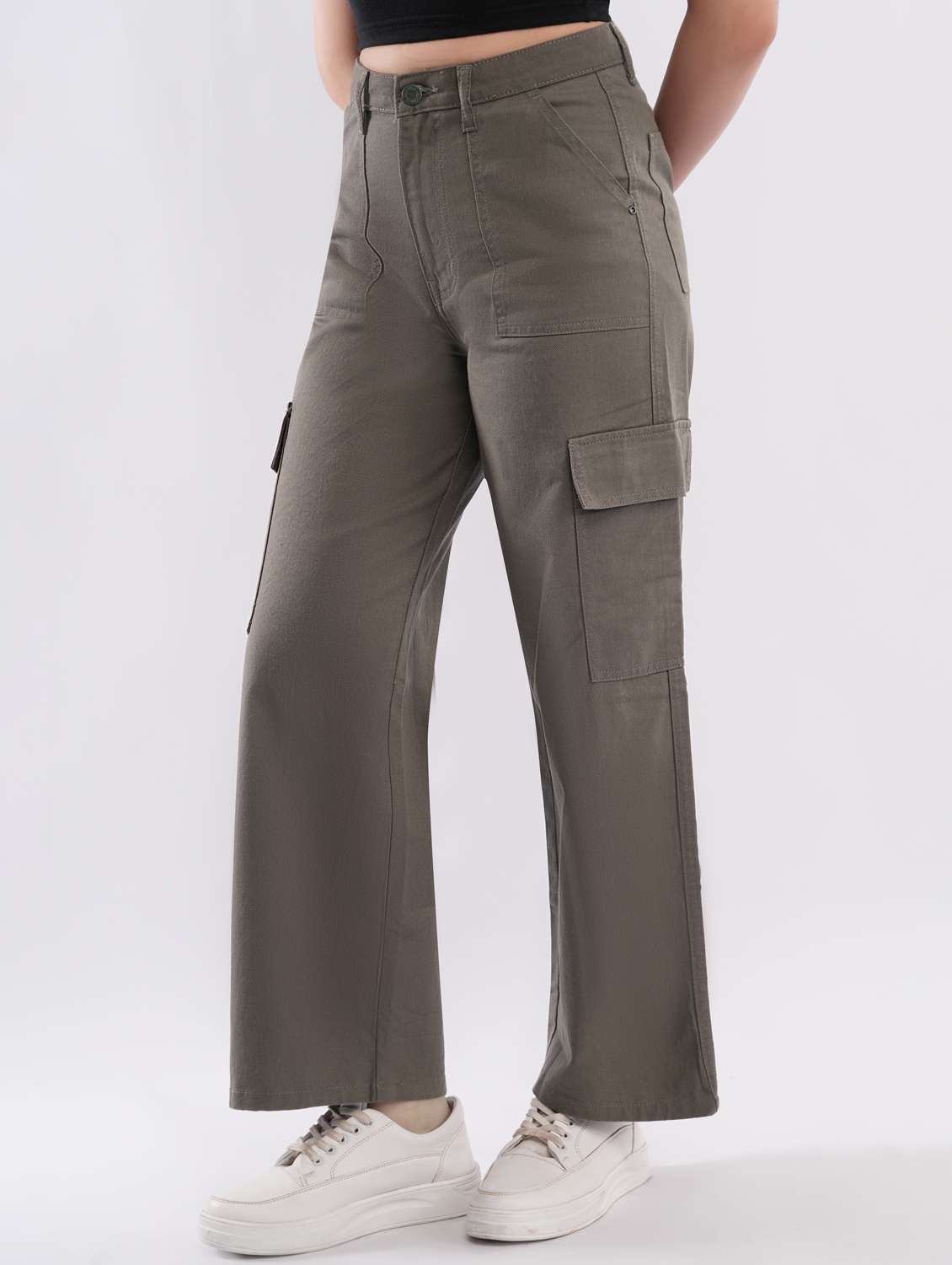 women solid high rise cargo - 22451907 -  Standard Image - 3