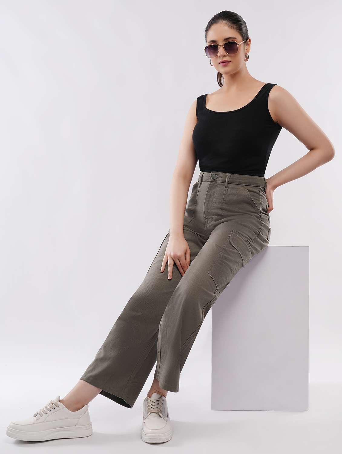 women solid high rise cargo - 22451907 -  Standard Image - 5