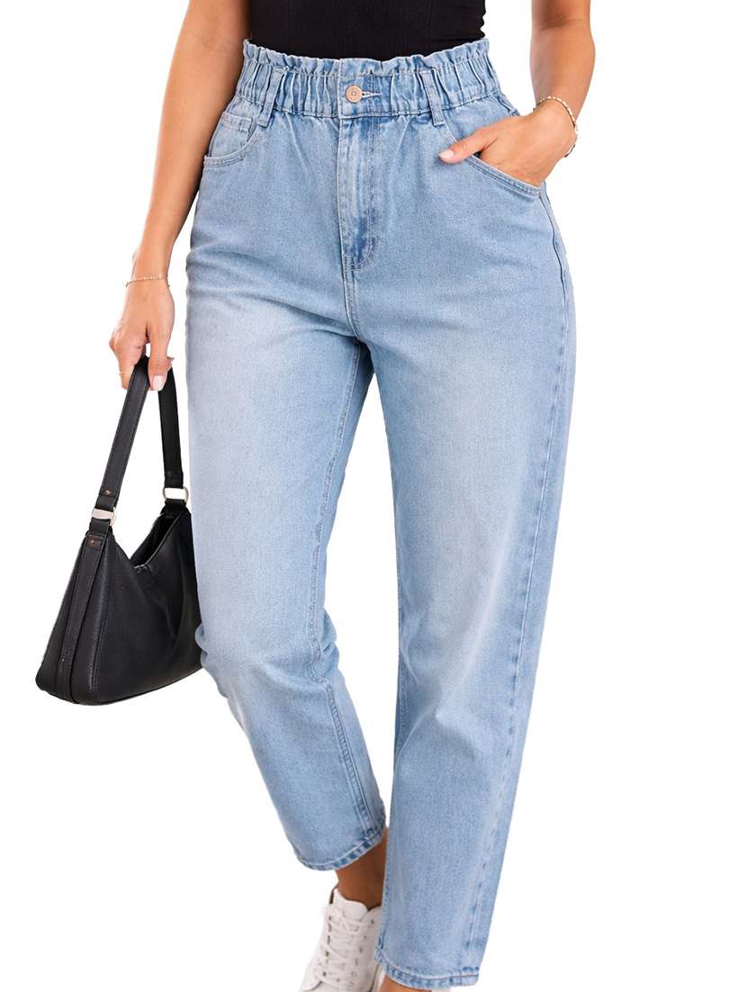 women solid high rise mom fit jean