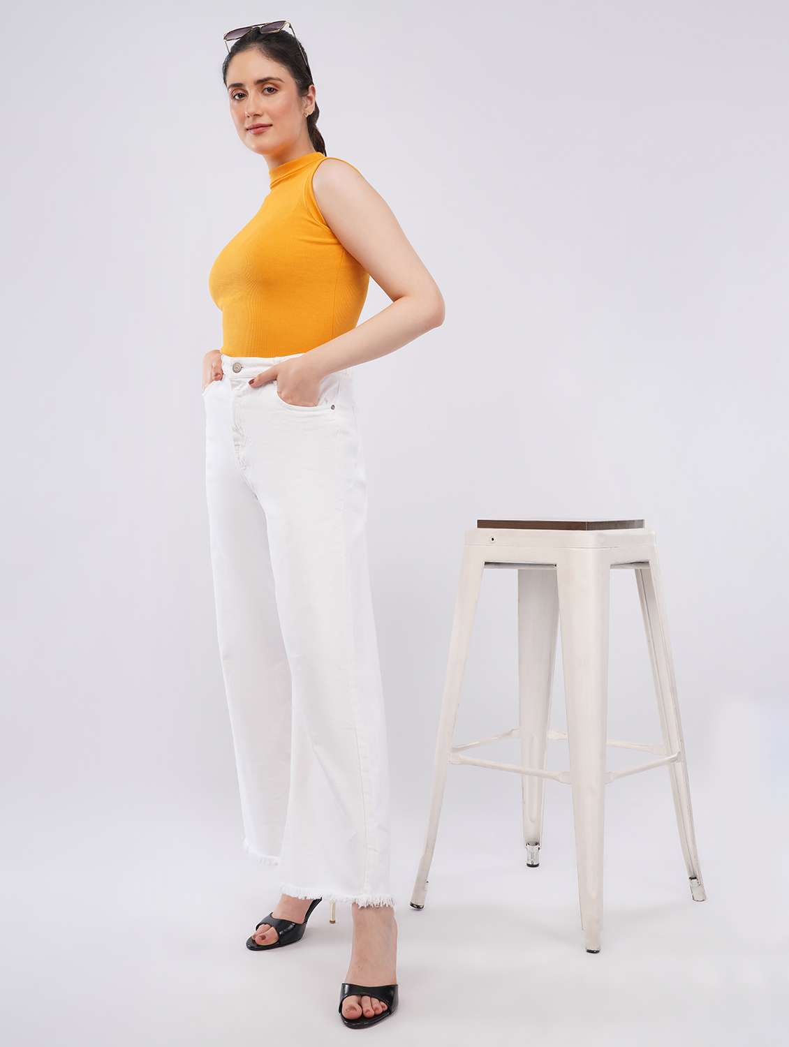 women solid high rise wide leg jean - 22451912 -  Standard Image - 5