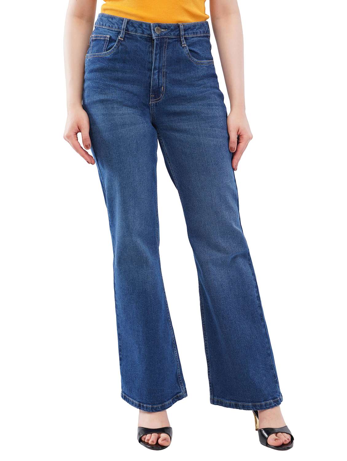 women solid high rise bootcut jean