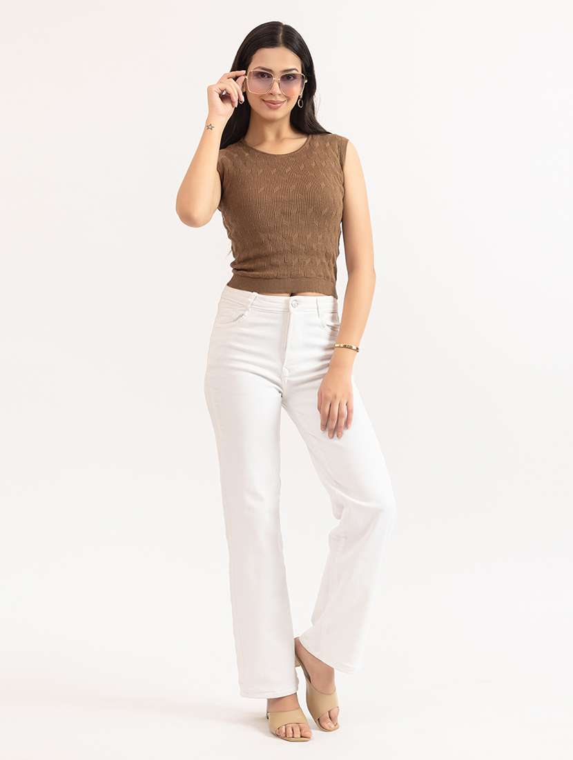 Women Solid Sleeveless Crop T-shirt - 22451922 -  Standard Image - 5