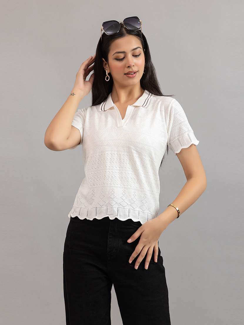 women solid white cotton regular t-shirt