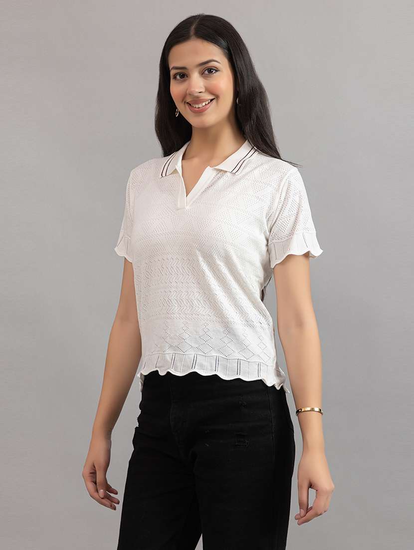 Women Solid White Cotton Regular T-shirt - 22451936 -  Standard Image - 3