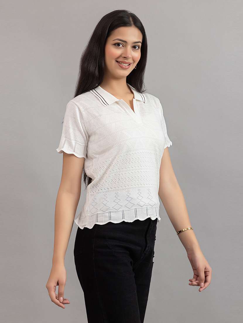 Women Solid White Cotton Regular T-shirt - 22451936 -  Standard Image - 5