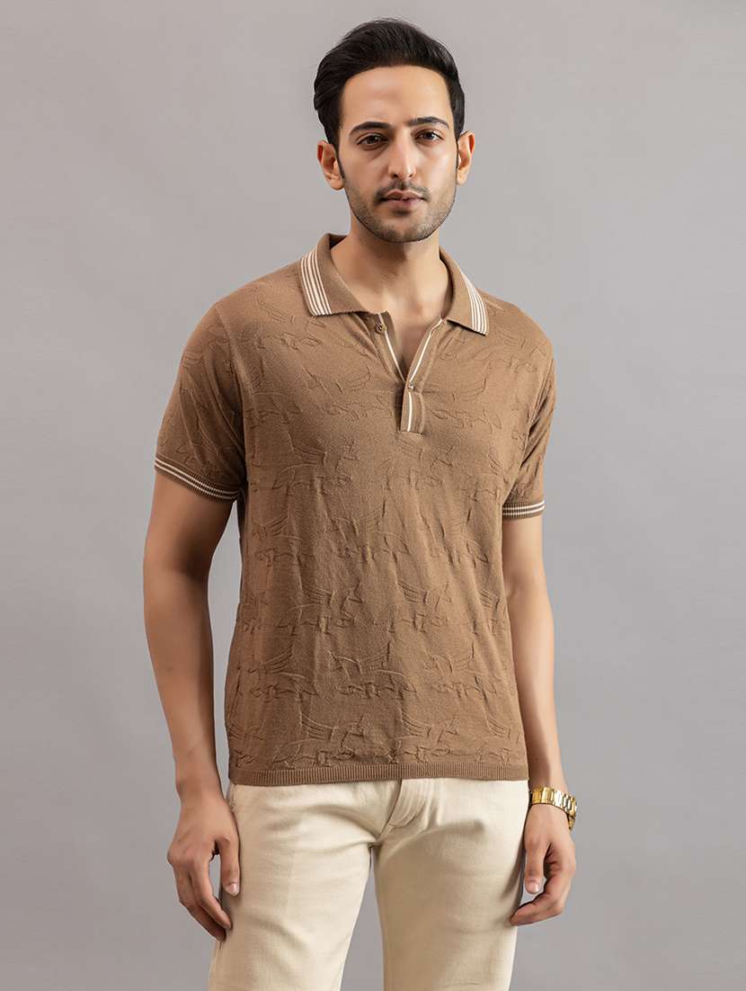 men brown cotton plain t-shirt