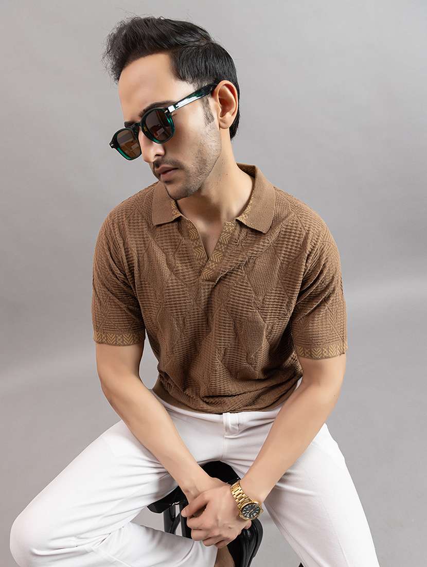 men brown cotton plain t-shirt