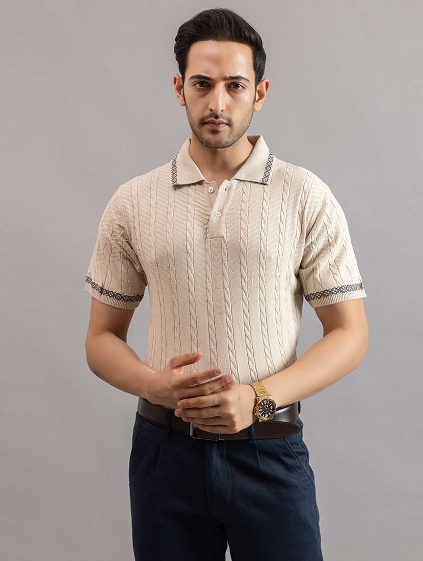 men cream cotton plain t-shirt