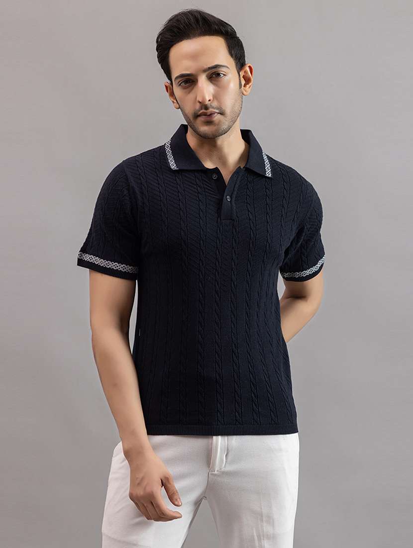 men navy blue cotton plain t-shirt