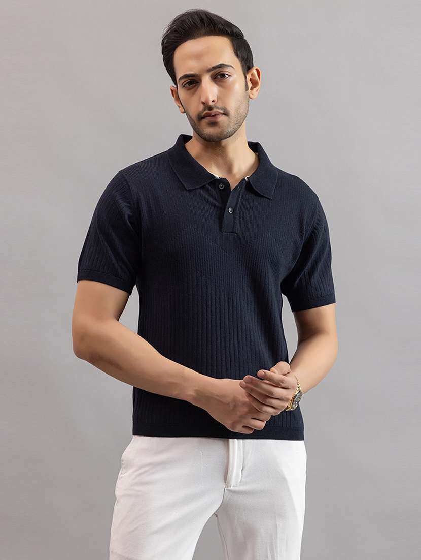 men navy blue cotton plain t-shirt