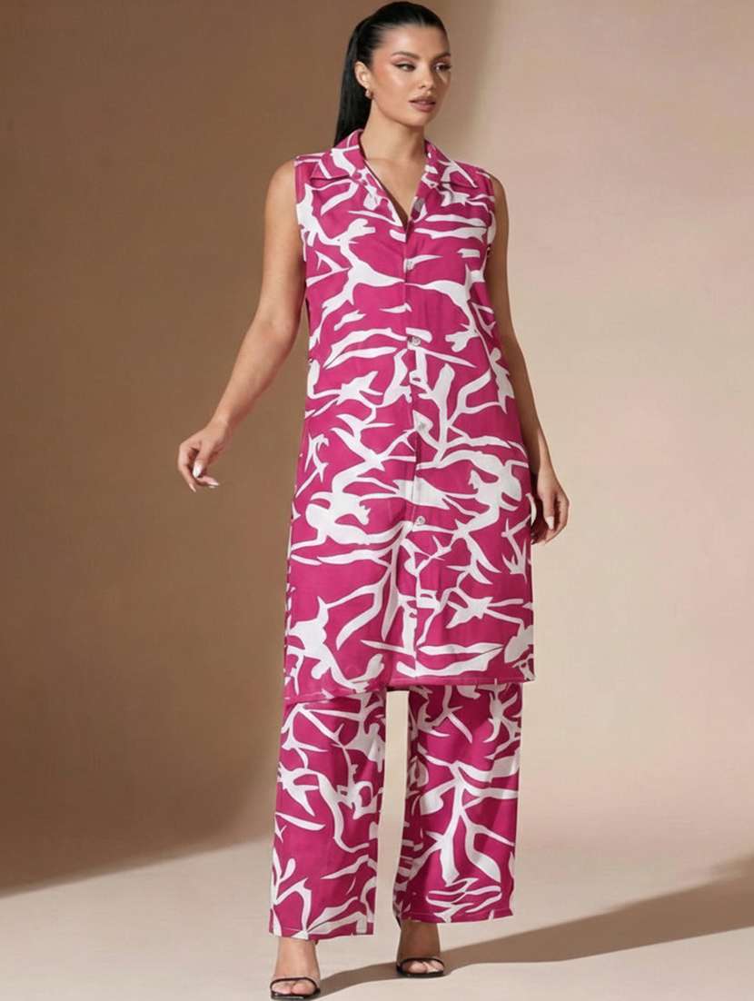 women printed sleeveless ethnic co-ord set