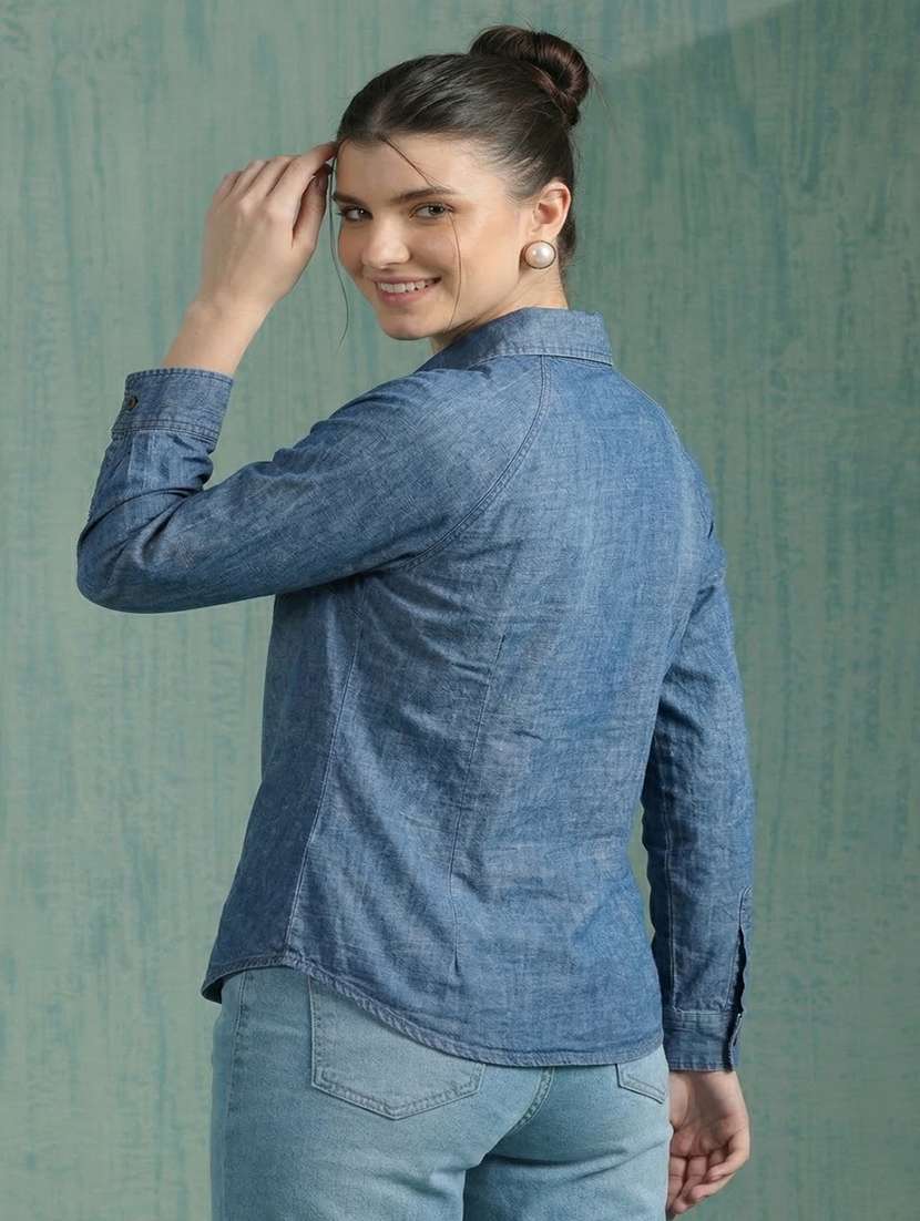 women solid long sleeve regualr fit denim shirt - 22451993 -  Standard Image - 3