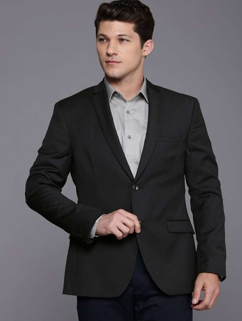 men solid lapel collar single breasted blazer