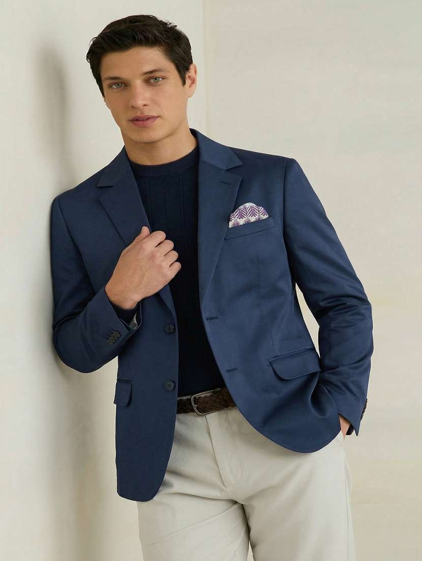 men solid lapel collar single breasted blazer