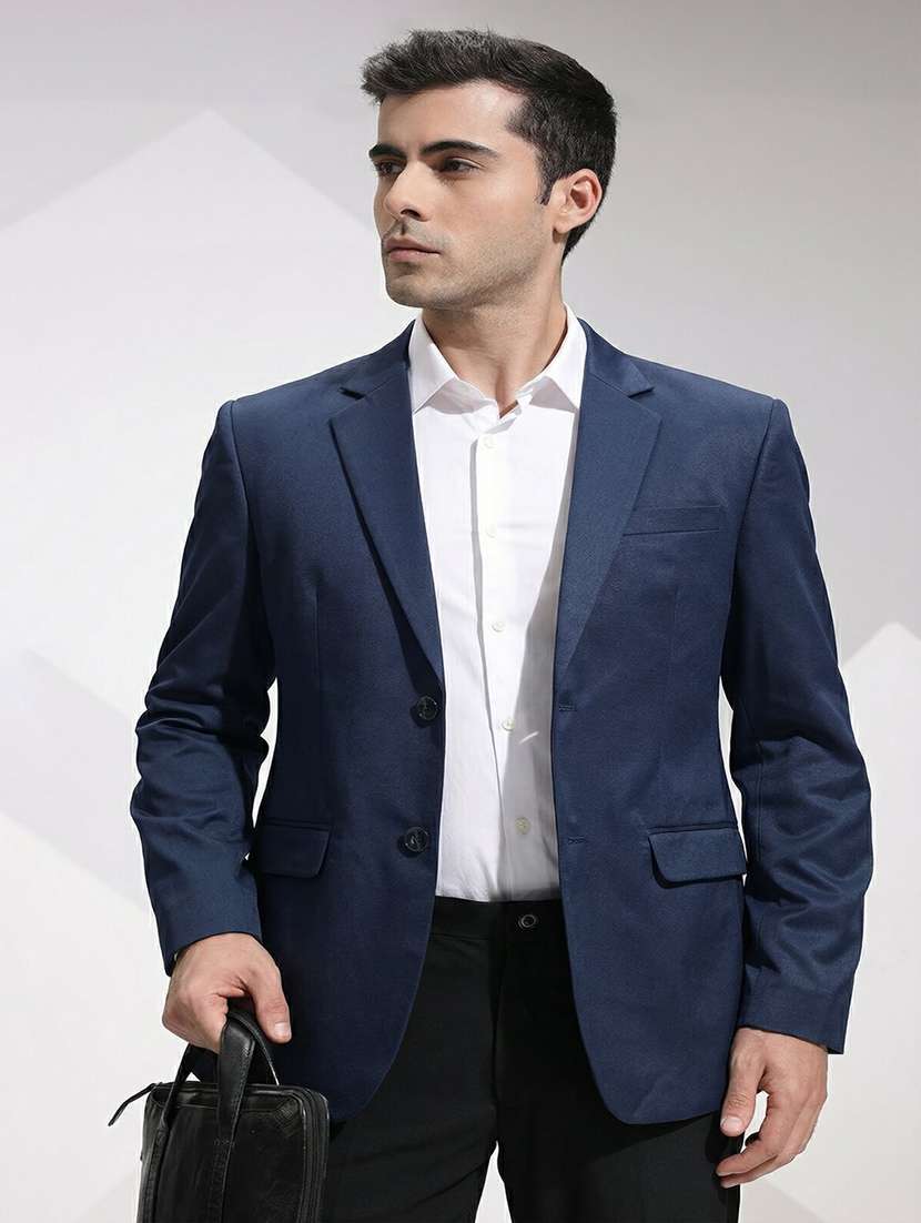men solid lapel collar single breasted blazer