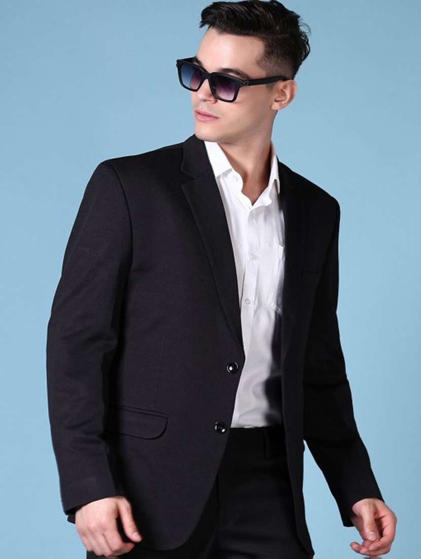 men solid lapel collar single breasted blazer