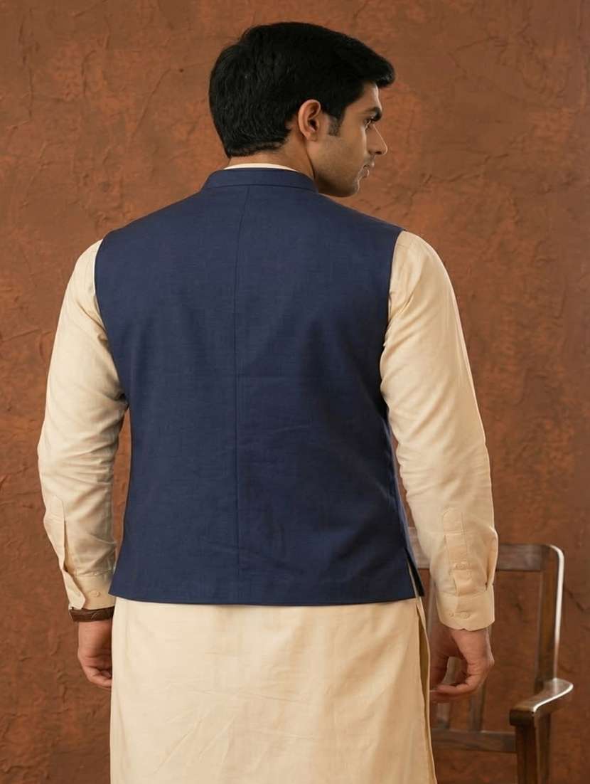 men solid mandarin neck regular fit nehru jacket - 22452001 -  Standard Image - 3