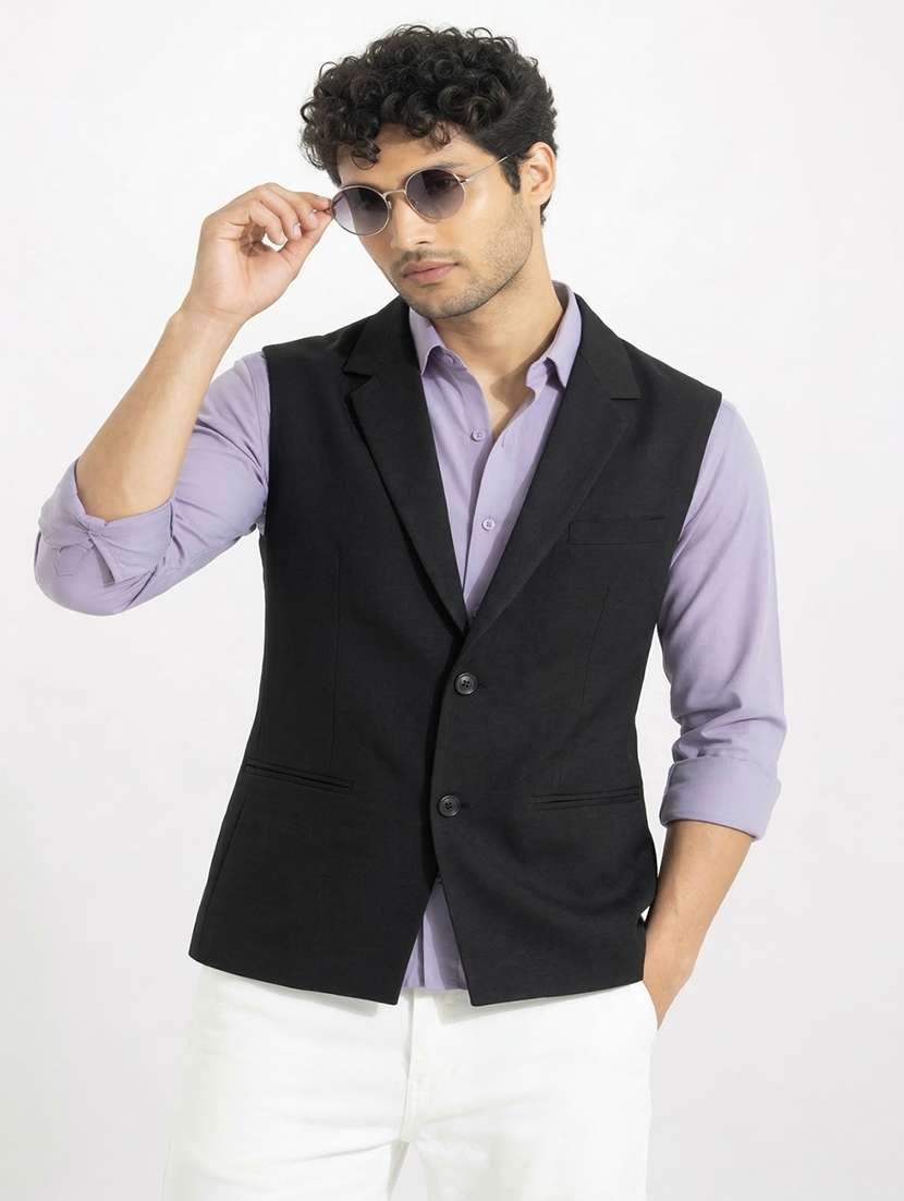 men solid lapel collar waist coat