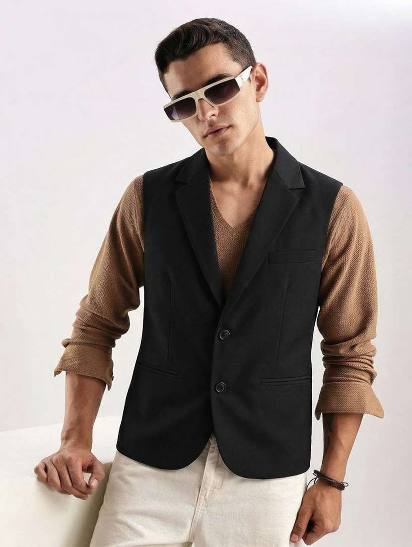 men solid lapel collar waist coat