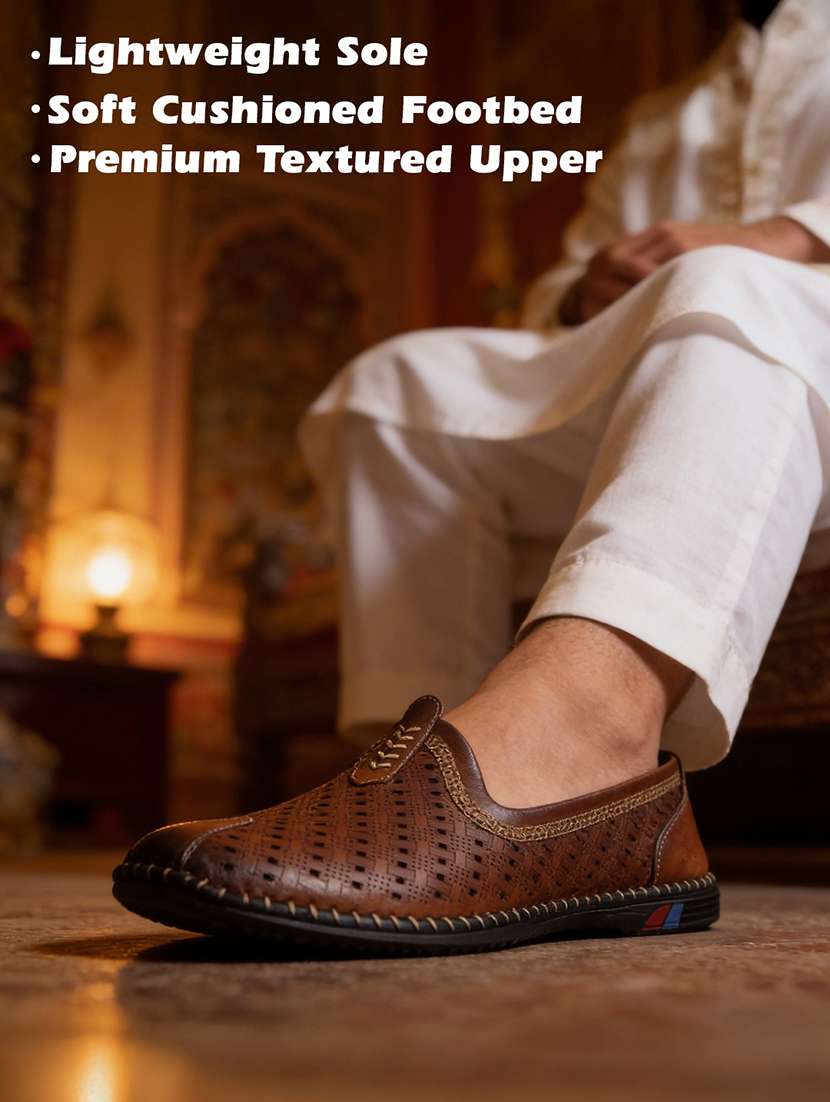 men brown slip on jutis - 22452018 -  Standard Image - 5