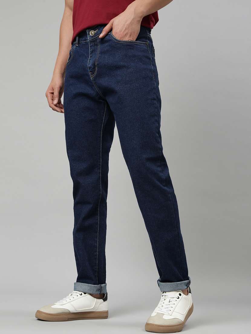 men plain mid rise full length tapered jeans - 22452025 -  Standard Image - 3