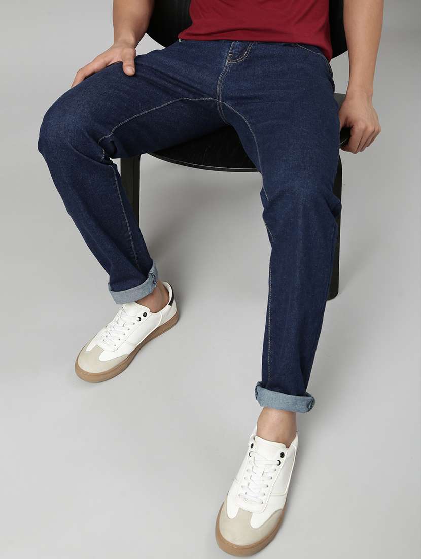 men plain mid rise full length tapered jeans - 22452025 -  Standard Image - 5