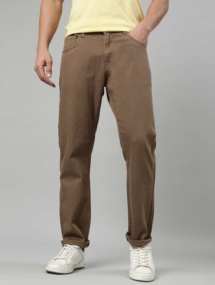 men plain mid rise full length tapered jeans