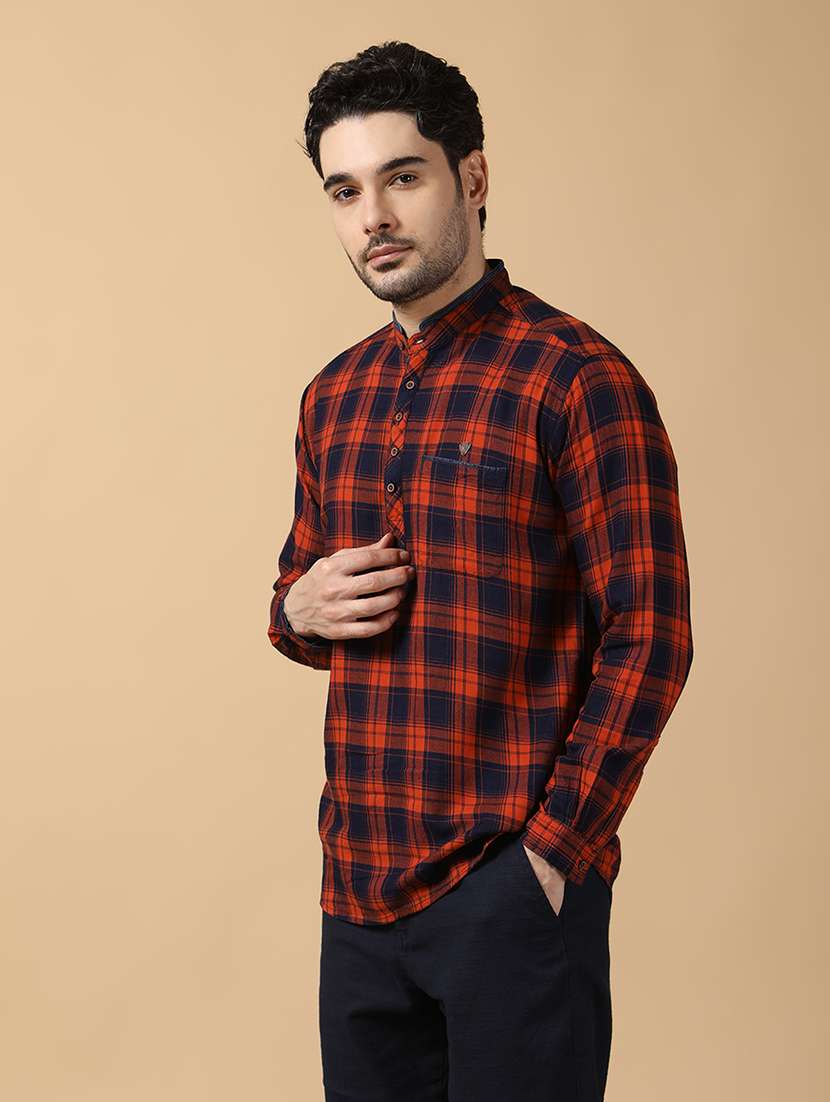 men checkered mandarin neck short kurta - 22452031 -  Standard Image - 3