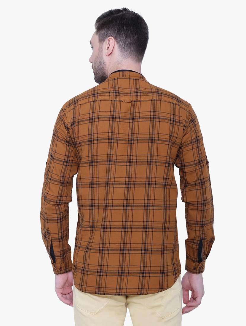 men checkered mandarin neck short kurta - 22452033 -  Standard Image - 3