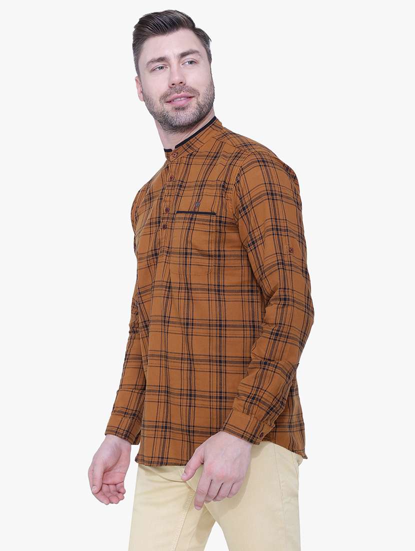 men checkered mandarin neck short kurta - 22452033 -  Standard Image - 3