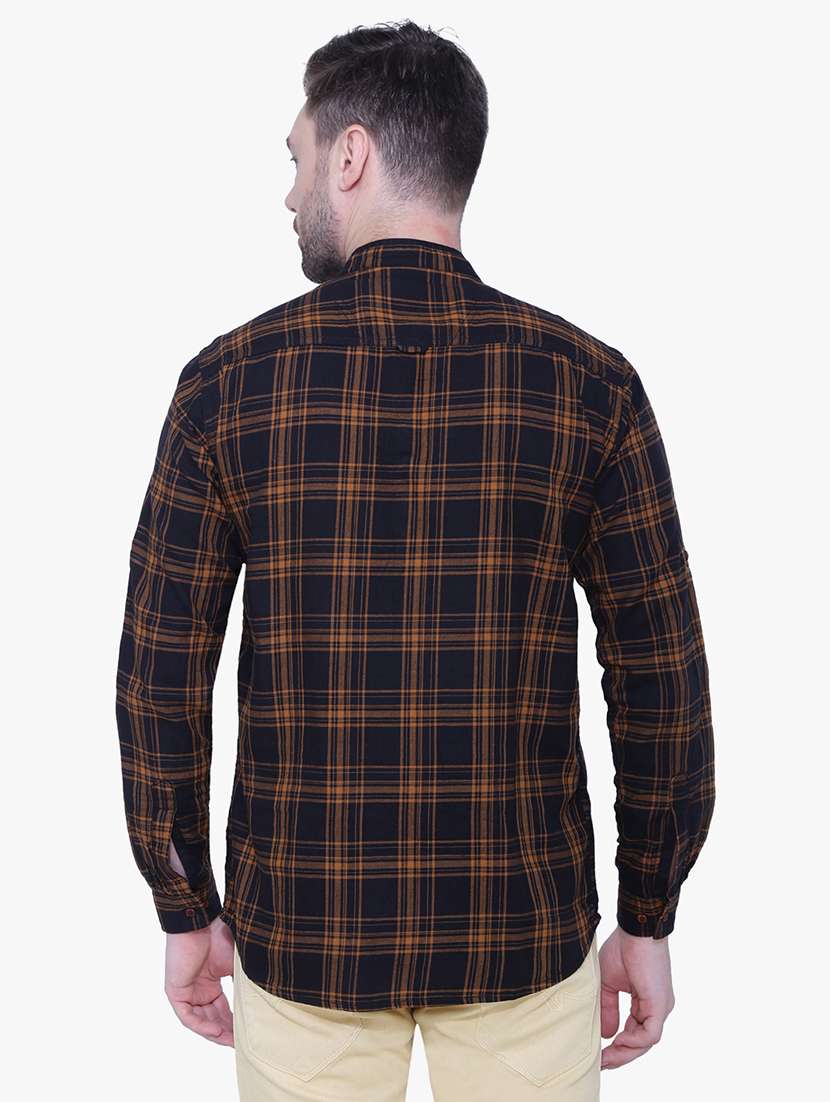 men checkered mandarin neck short kurta - 22452034 -  Standard Image - 3