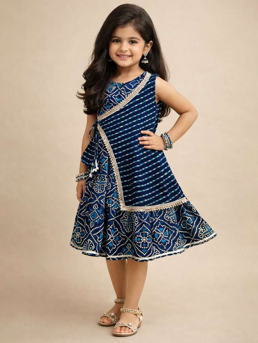 girl lnavy blue cotton fit & flare dress