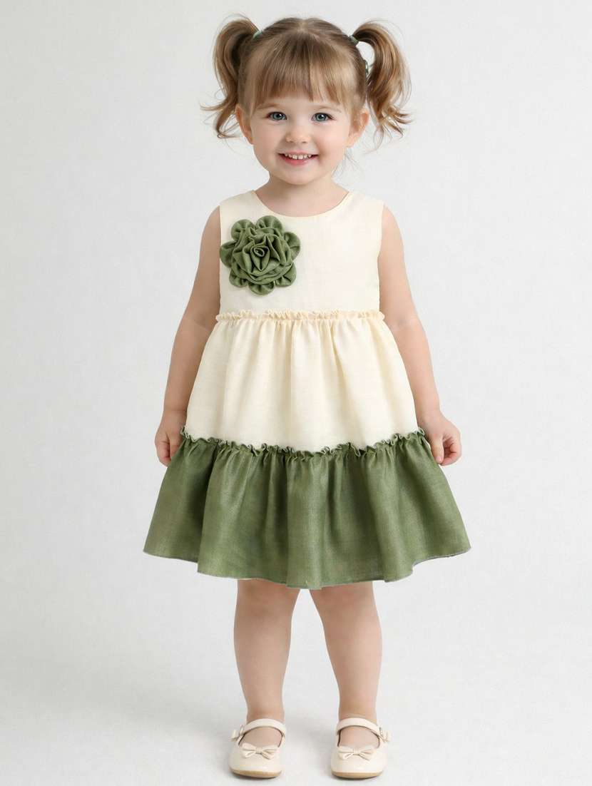 girl green polyester tiered dress dress
