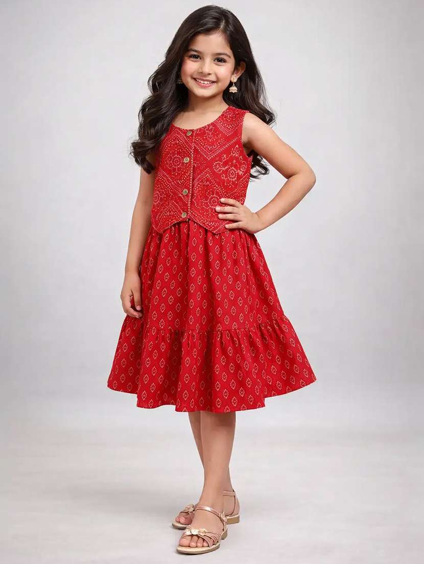girl red stretch sequin fabric tiered dress dress