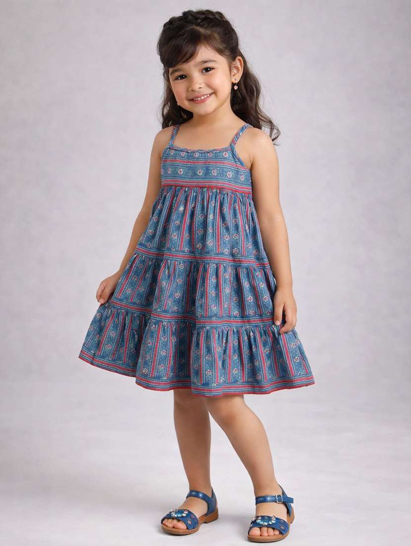 girl blue stretch sequin fabric tiered dress dress