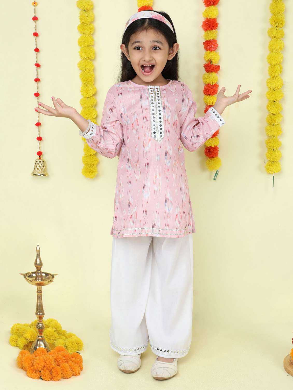 girls abstract pink cotton straight dress