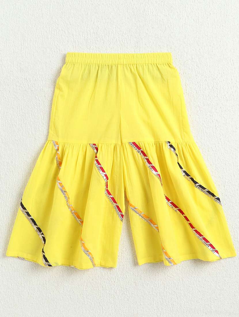 girls yellow cotton gota patti kurta sharara set - 22452088 -  Standard Image - 3