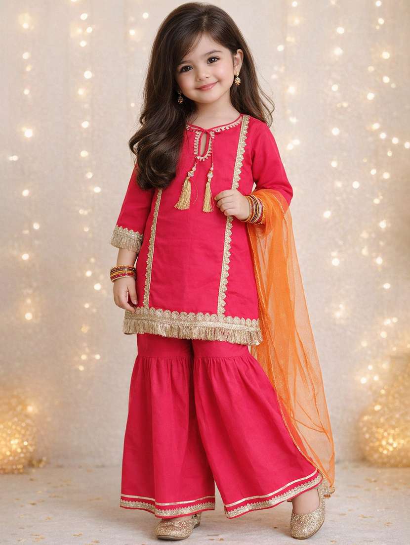 kids pink cotton kurta sharara set suit set