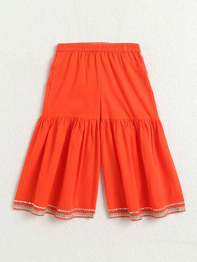 kids orange cotton kurta sharara set suit set - 22452091 -  Standard Image - 3
