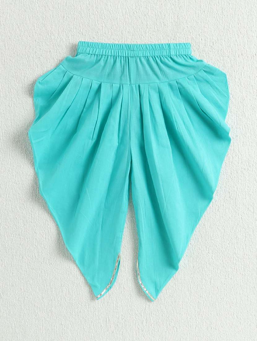 girls solid turquoise cotton kurta churidaar set suit set - 22452098 -  Standard Image - 3